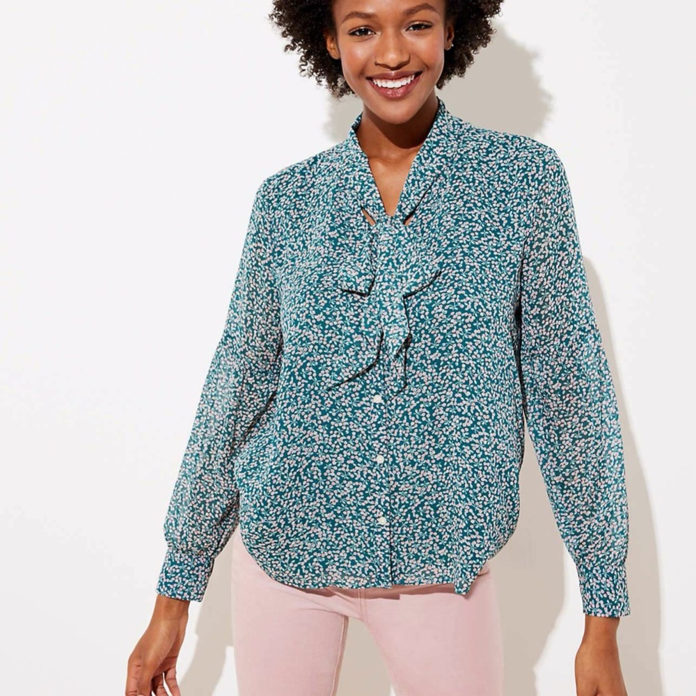 Loft Garden Tie Neck Blouse.